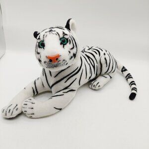 Rugged Rare White Tiger Plush White Black Stripe Blue Eyes Laying Down 14"